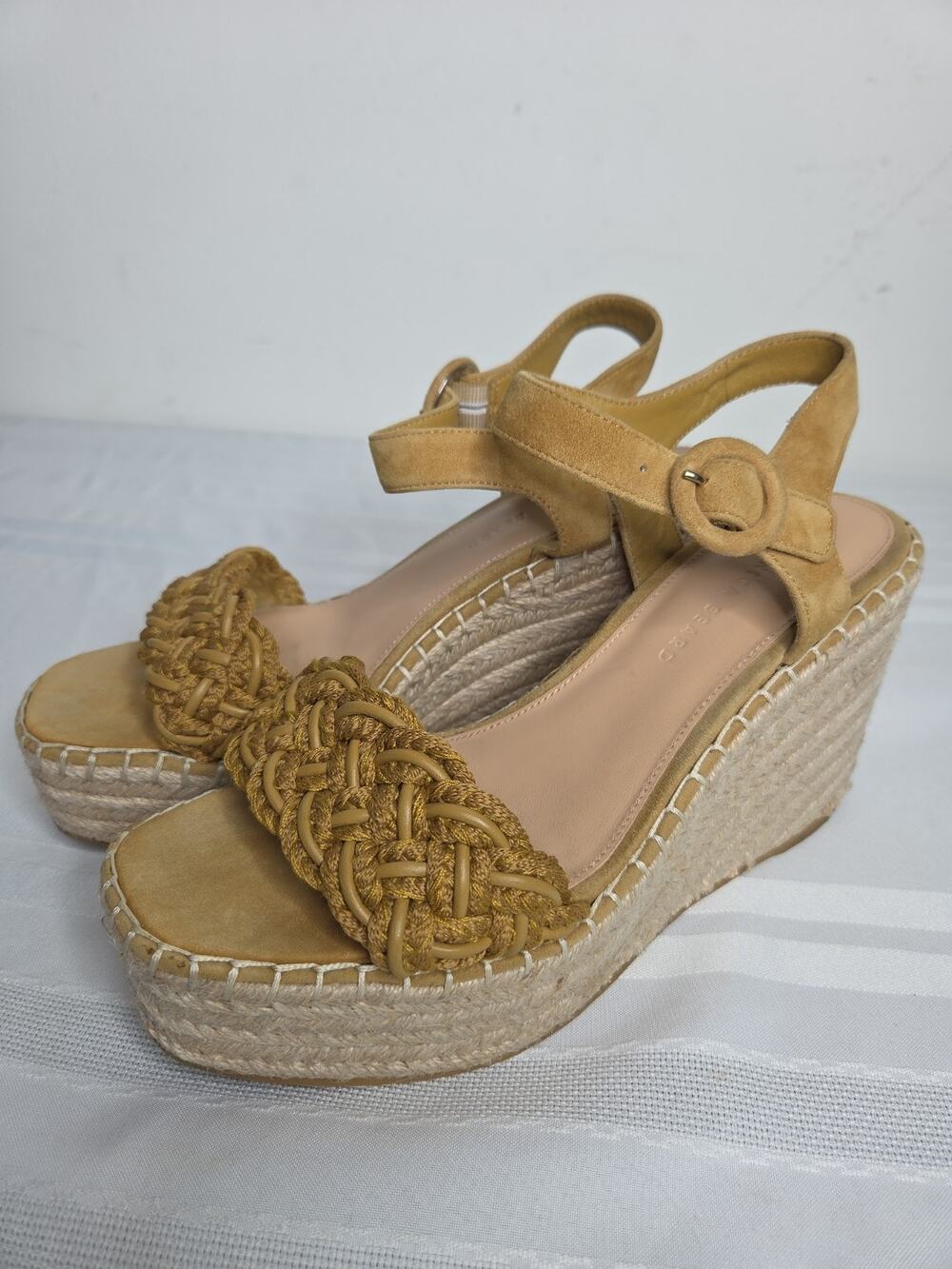 Veronica Beard Reema Desert Mustard Braided Espadrille Wedge Sandals 9M 40